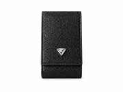 Black leather watch pouch, front view on a white background
